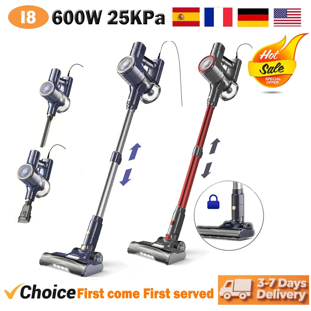 INSE I8 Corded Vacuum Cleaner Free-Stand Stick Vacuum 25KPa 600W Powerful 6 in1 Lightweight Handheld Cleaner for Carpet Pet Hair