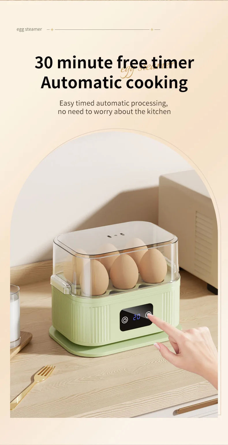 TINSOL Multifunctional Electric Egg Cooker Kitchen Breakfast Maker 200W High-Power Smart Egg Steamer with Timer Function