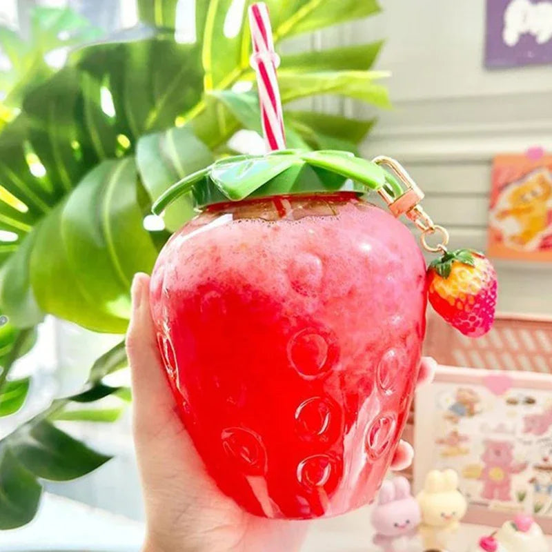 500ml Summer Creative Strawberry Straw Cup, Portable Water Bottle for Milk Coffee, Home Camping Bottle