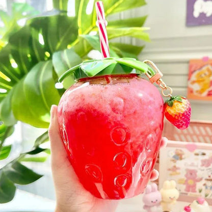 500ml Summer Creative Strawberry Straw Cup, Portable Water Bottle for Milk Coffee, Home Camping Bottle
