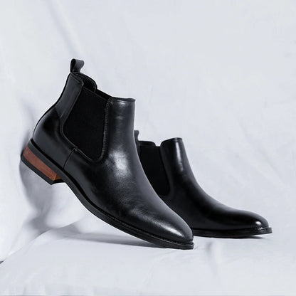 Genuine Leather Classic Men High Top Chelsea Ankle Boots High Quality Mens Casual Dress Business Shoes Comfy OutdoorBasic Boots