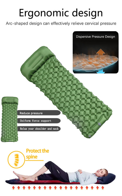 Outdoor Camping Sleeping Pad Folding Sleep Mat Beach Inflat Mattress with Pillows Ultralight Air Mat Travel Hiking New