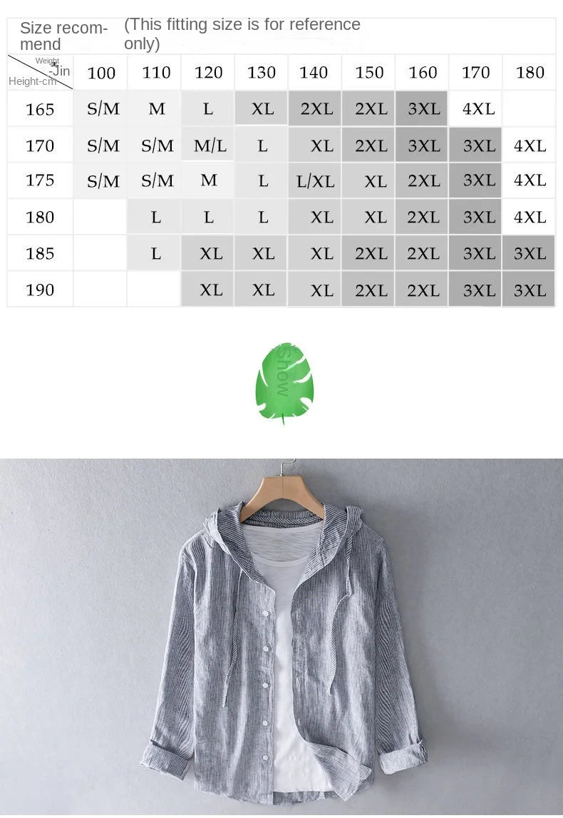Spring Summer New Hooded Long-sleeved Solid Inen Shirt Trendy Men's Thin Loose Youth Fashionable Cotton Linen Sunscreen Shirt