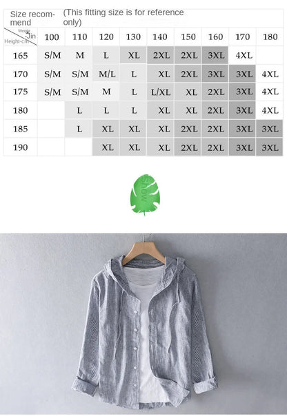 Spring Summer New Hooded Long-sleeved Solid Inen Shirt Trendy Men's Thin Loose Youth Fashionable Cotton Linen Sunscreen Shirt