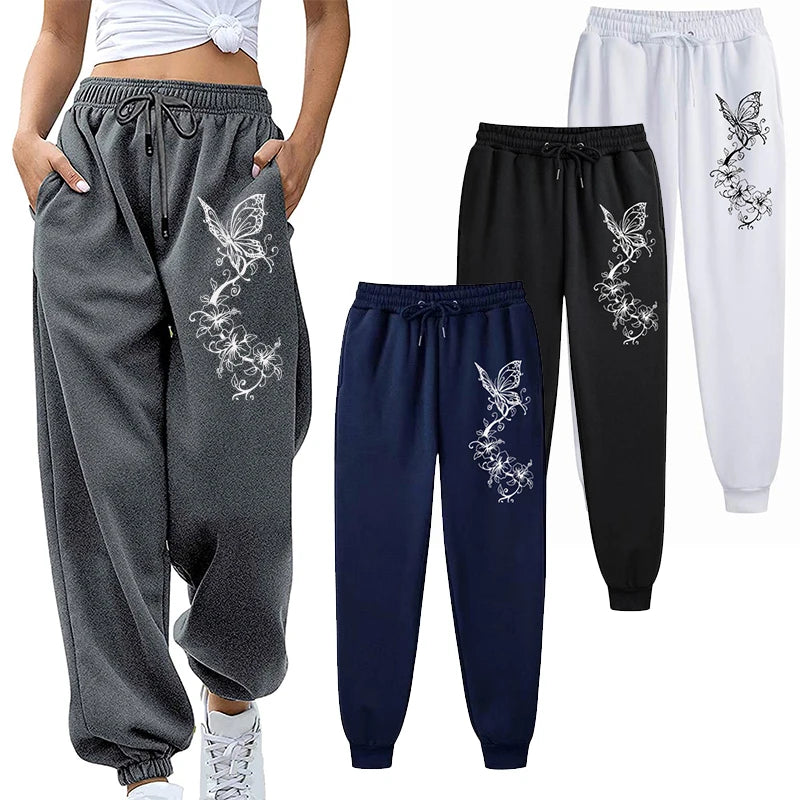 Fashion Floral & Butterfly Print Sports Pants Women's High Quality Pants Jogging Pants Women's Leisure Fitness Jogging Pants