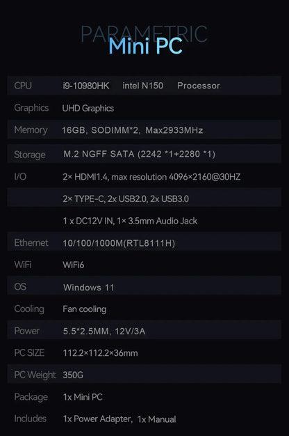 TOP MiniPC Windows 11 Intel Core i9 10980HK IntelN150 Pocket Computer 16GB 32GB RAM 1TB 2TB SSD minipc 1000M Ethernet Desktop PC