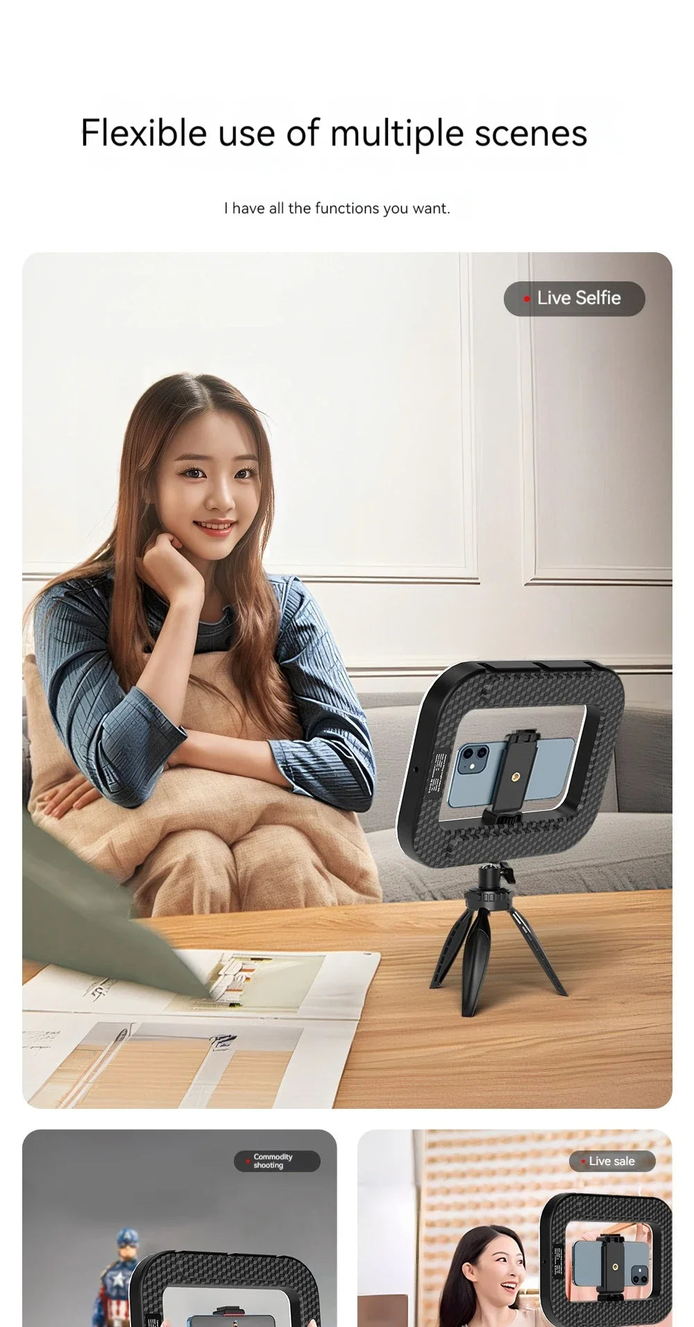 New Handheld Ring LED Rechargeable Fill light Portable Mobile Phone Live Broadcast Photography Desktop Selfie Light