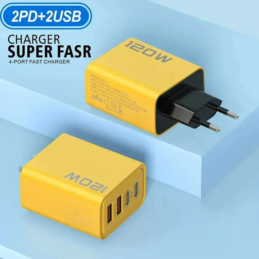 Total 120W 4-Port USB Type C Fast Wall Adapter for Quick Charge Mobile Phone by PDG ibma