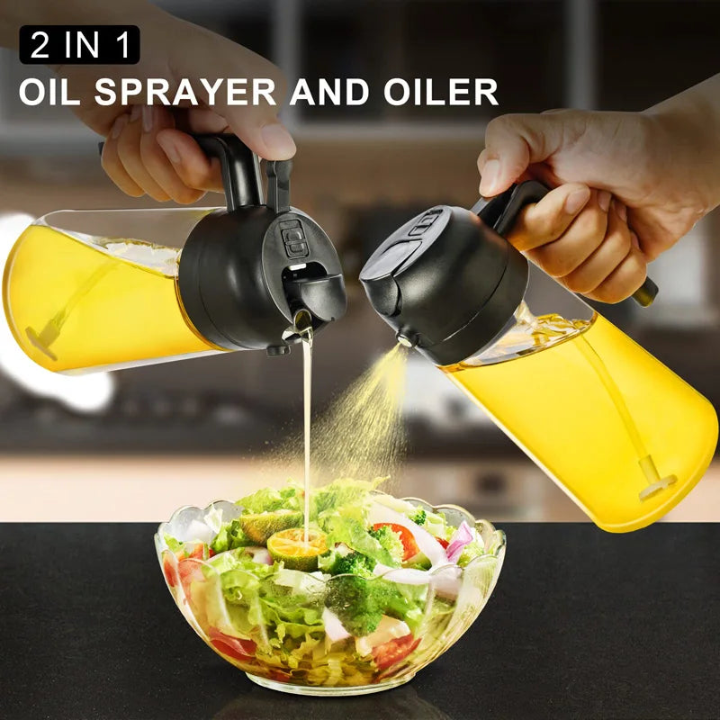 Oil Sprayer Kitchen Spray Oil Polisher 2in1 500ml Plastic Oil Sprayer Bottle Spray Dispenser Cruet BBQ Kitchen Baking Roasting