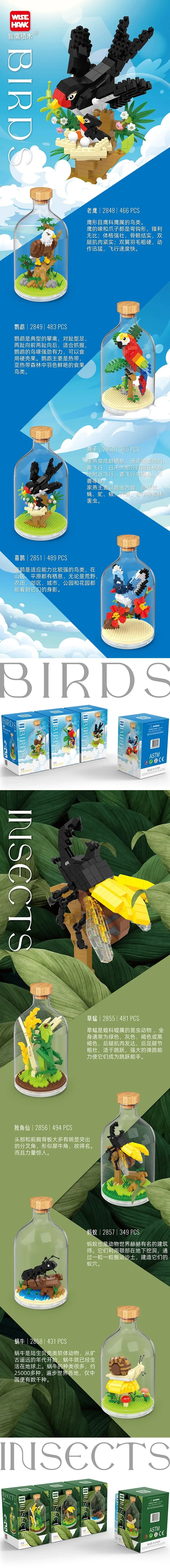 MOC Building Blocks Animal Model Bird Bald Eagle Parrot  DIY Assembly  Bricks Creative Games Collection Toys Xmas Gifts