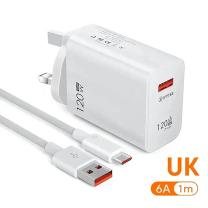 USB GaN 120W Charger Quick Charge 3.0 EU/US Plug Phone Charger Adapter Type C Wire For iPhone Samsung Xiaomi Huawei Fast Charger