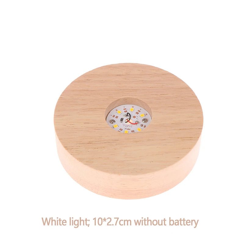 1PC Battery Operated 8/10cm Round Wooden LED Light Dispaly Base Stand Holder Table Night Lamp Base Crystal Glass Art Ornaments