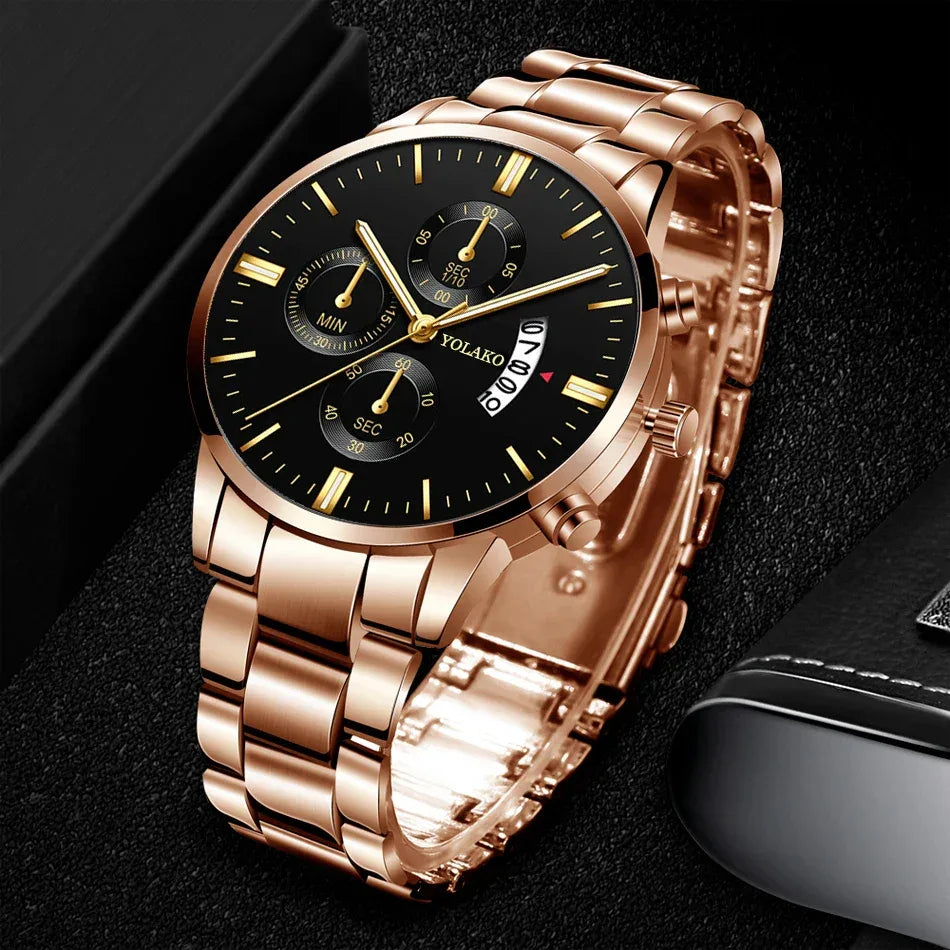 Luxury Men Stainless Steel Watch Calendar Quartz Wristwatch Business Watches Man Clock Relogio Masculino