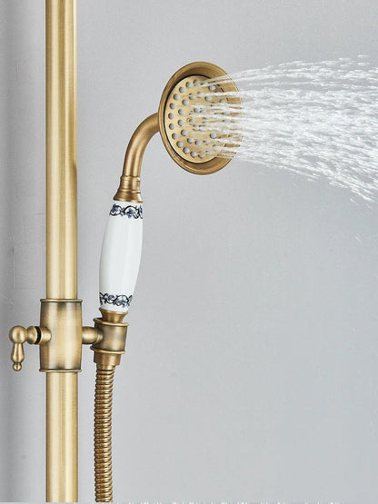 Retro Shower System Antique Brass Rainfall Shower With Handheld Shower Tub Spout For Bath Shower