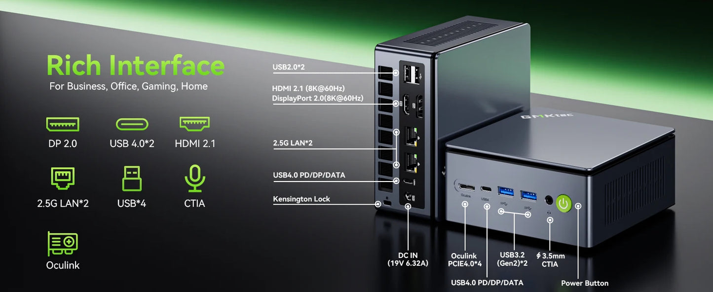 GMKtec Mini PC K11 K8 PLUS M7 AMD Ryzen R9 8945HS R7 8845HS 6850H Windows 11 WiFi6 2*DDR5 USB4.0 2.5G LAN OCulink Gamer Computer