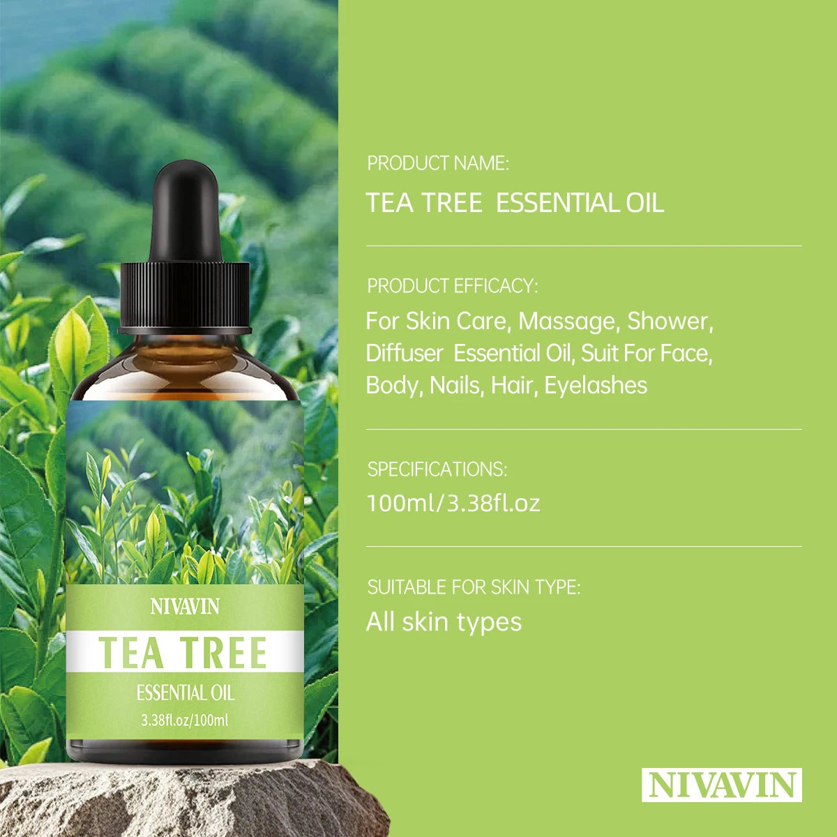 30ml/60ml/100ml tea tree essential oil is suitable for facial hydration, moisturizing, hair care, skin care, and perfume making