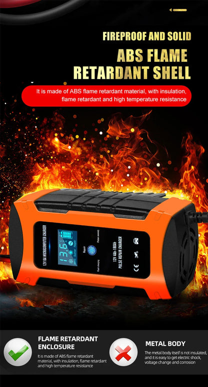 Pulse Repair Car Battery Charger 12V Output Current 10A Max Digital Display Summer Winter Mode Lead-Acid Battery Charger