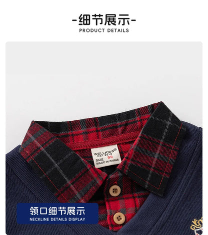 Fashion Boys Shirts Sweatshirts Turndown Collar Kids Tops Outfits Long Sleeve Children's Clothes