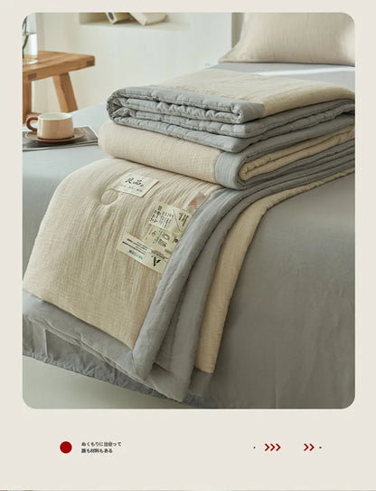 Japanese Double-Layer Yarn Summer Quilt High-Quality Two-Tone Soybean Thin Quilt Skin-Friendly Cooling Comfort for Single Double