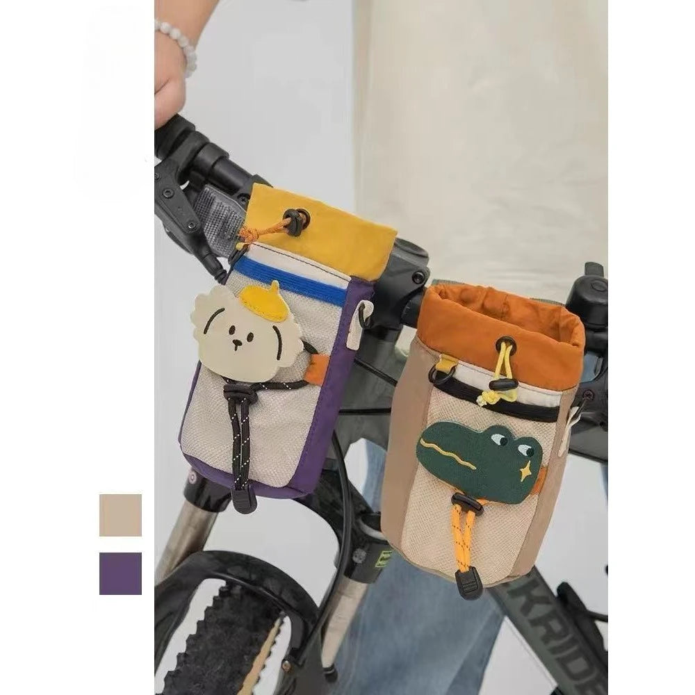 New Camping Style Bicycle Front Bag Portable Water Bottle Holder Multifunctional Bike Storage Pouch for Outdoor Riding Daily Use