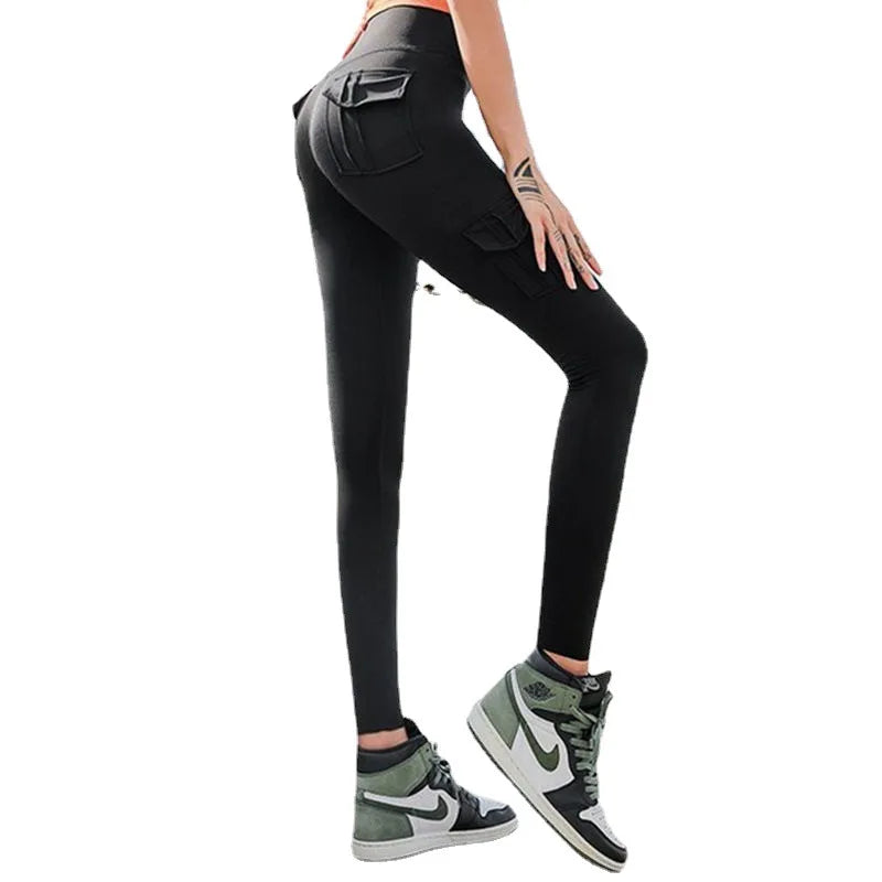 Women Yoga Fitness Pants High Waist Hip Lifting Tight Sports Running Jeggings Tummy Control Seamless Leggings With Pockets S-2XL