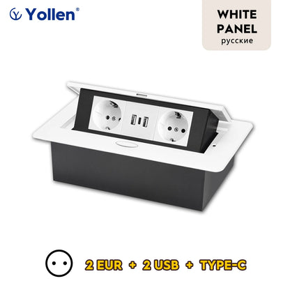 White/Black/Silver/Gold(Бронза Bинтажна) Metal Panel EUR Version RU Table Socket 2/3 Outlet USB Office Kitchen Cabinet Install