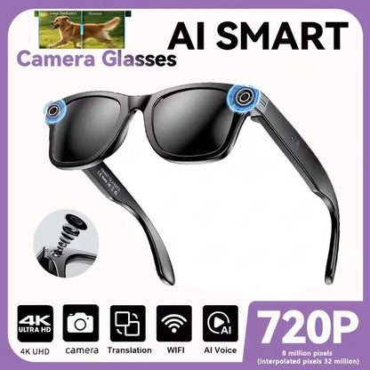 Lunettes de soleil intelligentes 2025 avec intelligence artificielle, caméra vidéo 8 MP, traduction, appels Bluetooth, lecture de musique, enregistrement vidéo (plus de 100 vidéos) pour hommes et femmes.