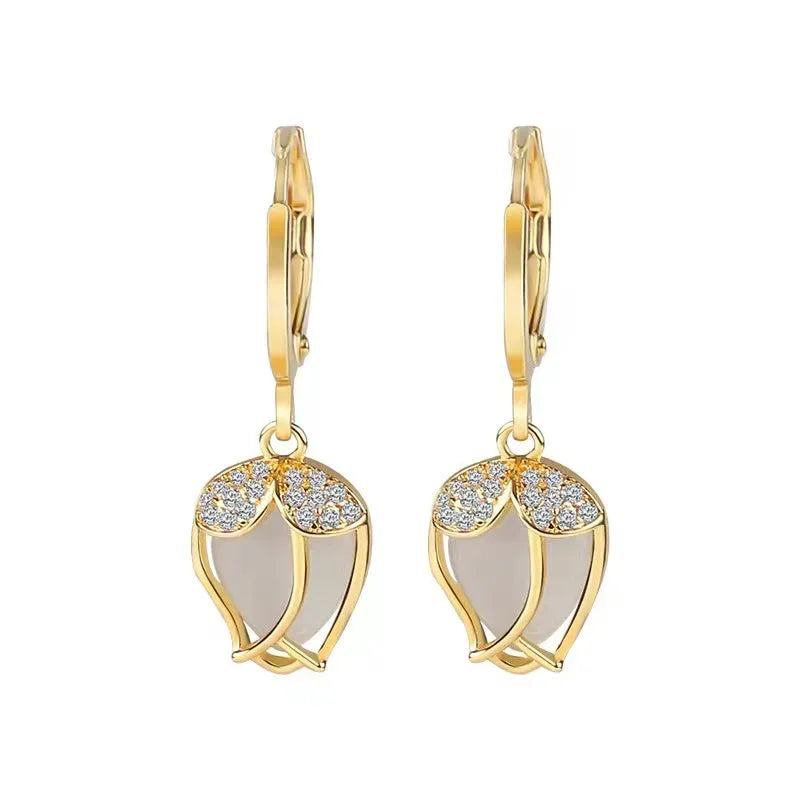 Gold Plated Trendy tulip opal earrings For Women simple fashion temperament earrings Valentine's Day Anniversary Gifts