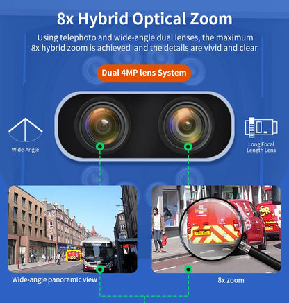 Hiseeu 4K 8MP Dual Lens PTZ Wifi IP Camera 8X Zoom Outdoor HD Full Color Night Vision Human Detection Video Surveillance Cameras