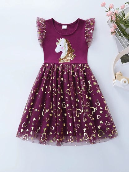 Girls' Unicorn Dress: Children's Spring/Summer New Sleeveless Embroidered Party Dress SH1696