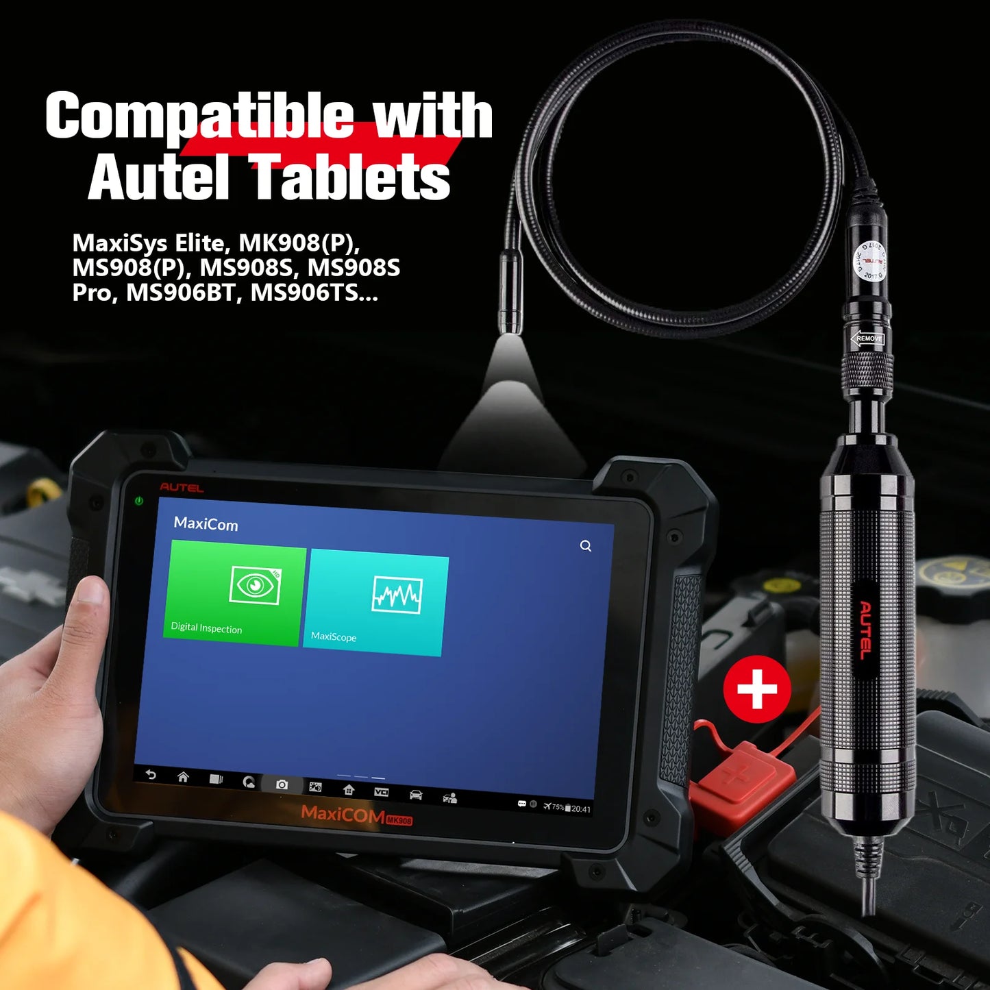 AUTEL MaxiVideo MV108S Digital Automotive Inspection Camera 8.5mm Ultra-Slim Borescope Snake Camera + LED Light