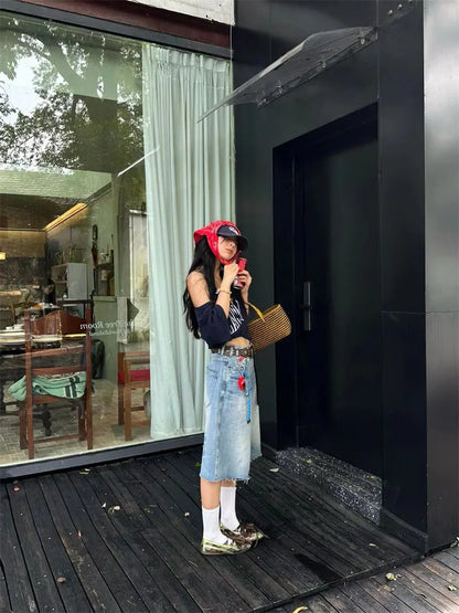 Yedinas Loose Off Shoulder Letter Graphic T Shirts Woman Clothing Short Sleeve American Retro Summer Tops Korean Style Y2k Tees