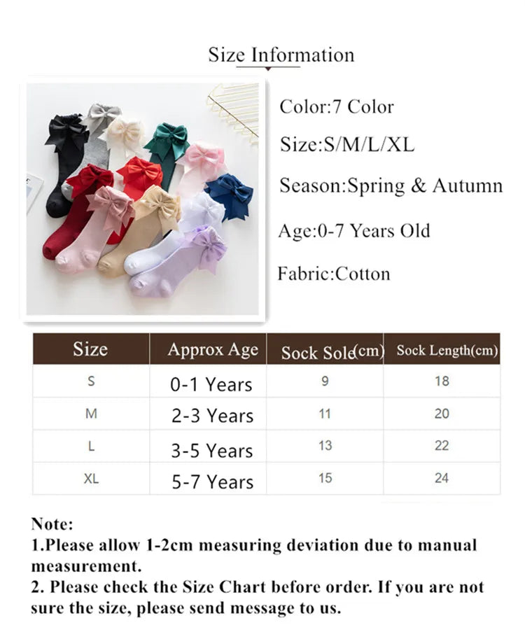 Winter Autumn Kids Knee High Socks Baby Girls Cotton Socks Big Bow Soft Toddlers Princess Children Long Socken For 0-5Years