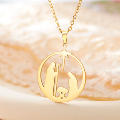 Christian Prayer Pendant Necklace Stainless Steel Unisex Retro Angel Star Prayer Talisman Mother's Day Jewelry Gift
