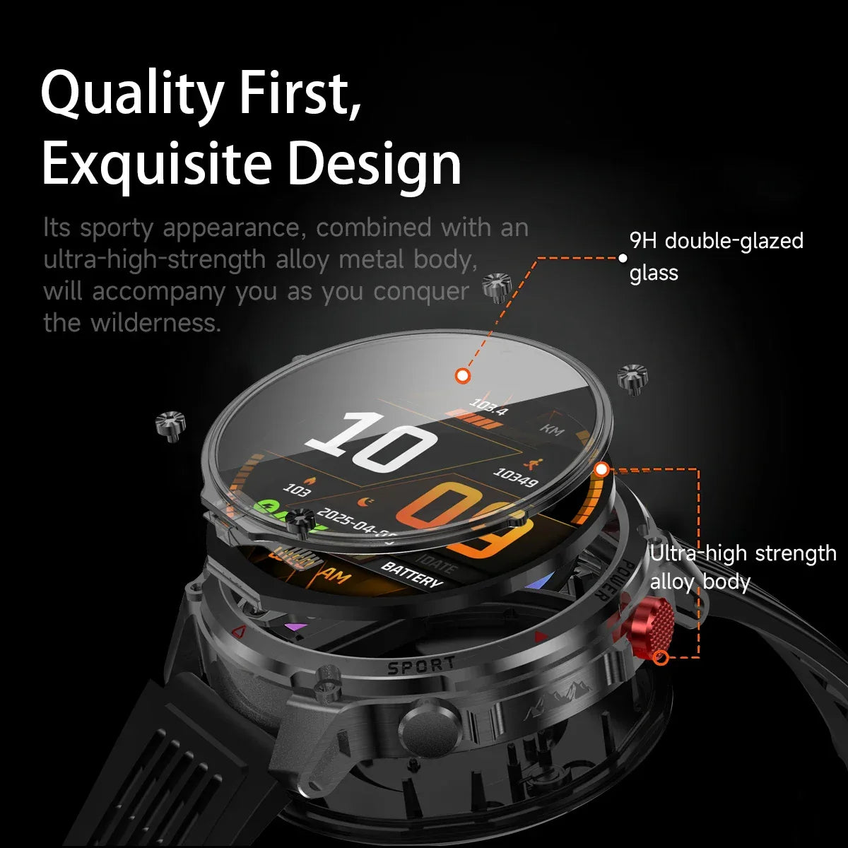 2026 Edition Military Outdoor Sports Smartwatch 1.7-inch AMOLED screen 1100 mAh battery LED flashlight Bluetooth call Waterproof