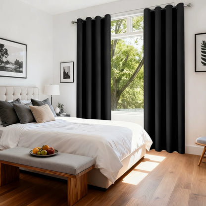 Solid 100% Blackout Curtain for Living Room Grommets Top Thermal Insulated Light Blocking Curtain Drapes for Home Patio Privacy