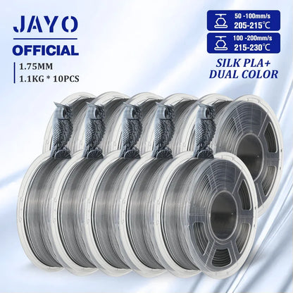 JAYO 10Rolls SILK PLA+ 3D Filament 1.75mm SILK PLA Rainbow  Filament for FDM 3D Printer SILK Dual & Triple 3D Printing Materials