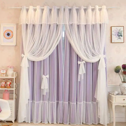 New Korean Style Pink Princess Style Double-layer Curtain for Girls' Bedroom Blackout Curtain for Living Room