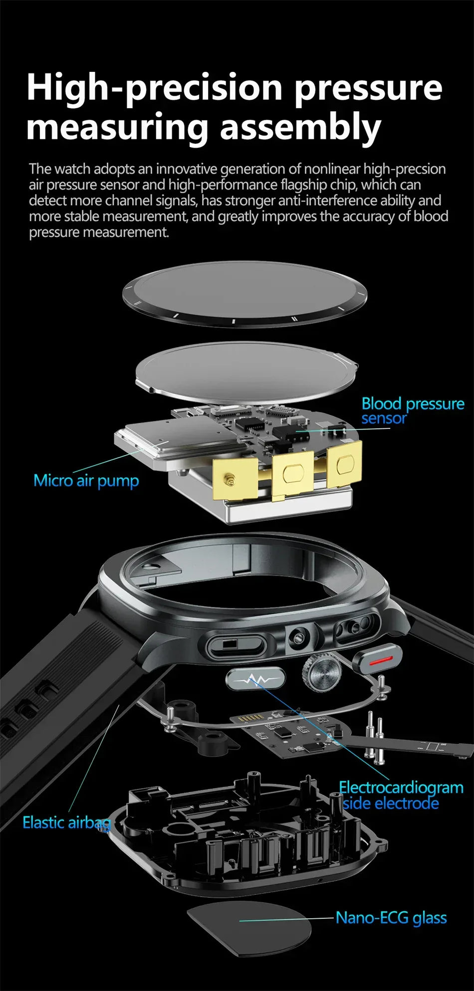 Airbag measurement Smart Watch Men ECG Air Pump Blood Pressure Blood Oxygen BT Call NFC SmartWatch For Man Android iOS upgrade