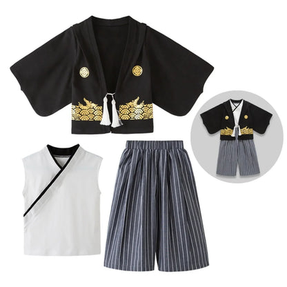 Boys' Kimono Set Traditional Jinbei Kimono For Weddings Graduations Cherry And Autumn Festivals Boys Winter Outfit
