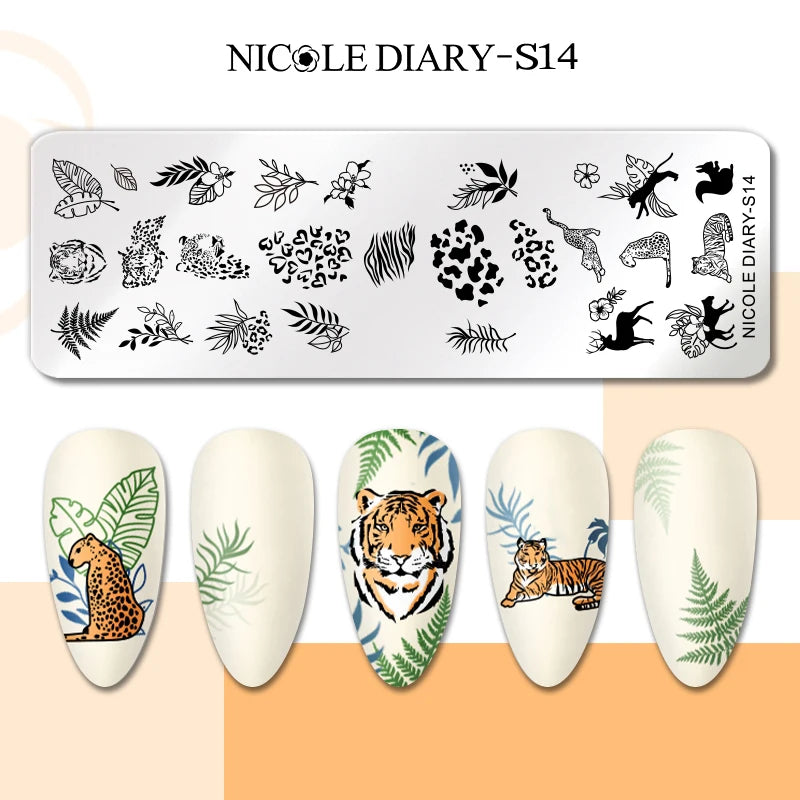 NICOLE DIARY Rose Flower Nail Stamping Plates Image Template Valentine's day Love Heart Printing Stencil Nail Art Manicure Tools