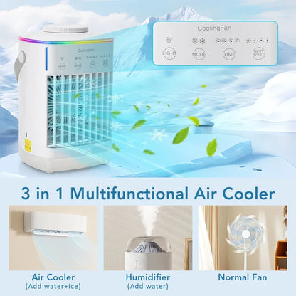3 In 1 Portable Cooling Fan Desktop Humidifier 4 Gears Air Conditioners With Night Light Water Mist For Home Office Use