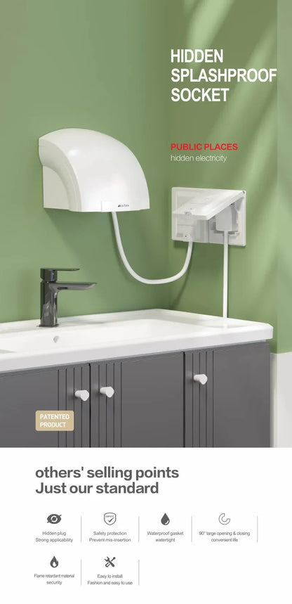 UK Plug 13A Recessed Bathroom Socket Panel with Hidden Waterproof Plug and Built-in Type 86 Kitchen Invisible 220V Socket