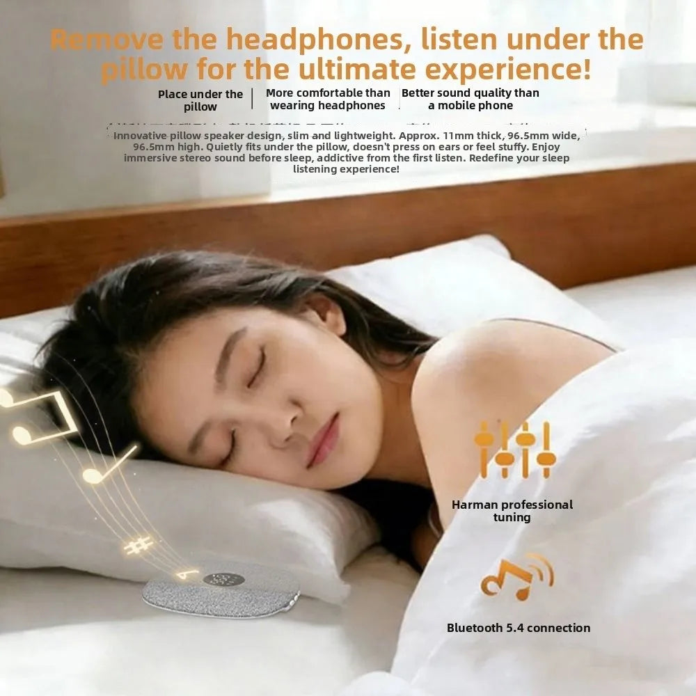 Bluetooth 5.4 Under Pillow Bluetooth Speaker Sleep Aid Bone Conduction Sound Machine TF Card Support Ultra-Thin