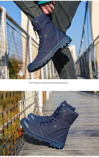 2024 Men's Fashion Canvas Shoes Spring and Autumn Outdoor Shoes Thick-soled High-top Shoes Cuff Shoes Fashion Sports Shoes