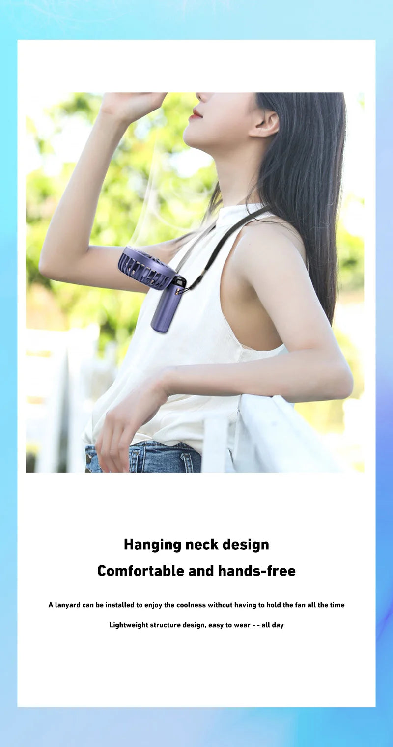 2026 New Handheld Mini Fan Foldable Neck Hanging Fans 5 Speed USB Rechargeable Fan with Phone Stand and Display Screen 1800mAh