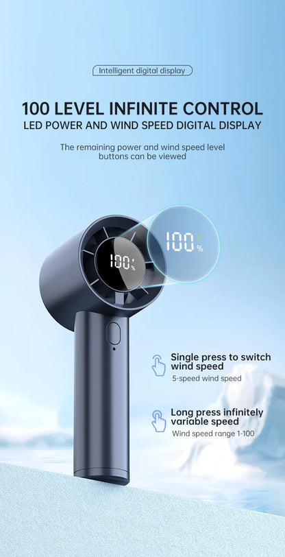 Lenovo Portable Ice Cooling Mini Handheld Fan 100 Speeds Powerful Fan High-speed USB Rechargeable Cooler with Phone Stand