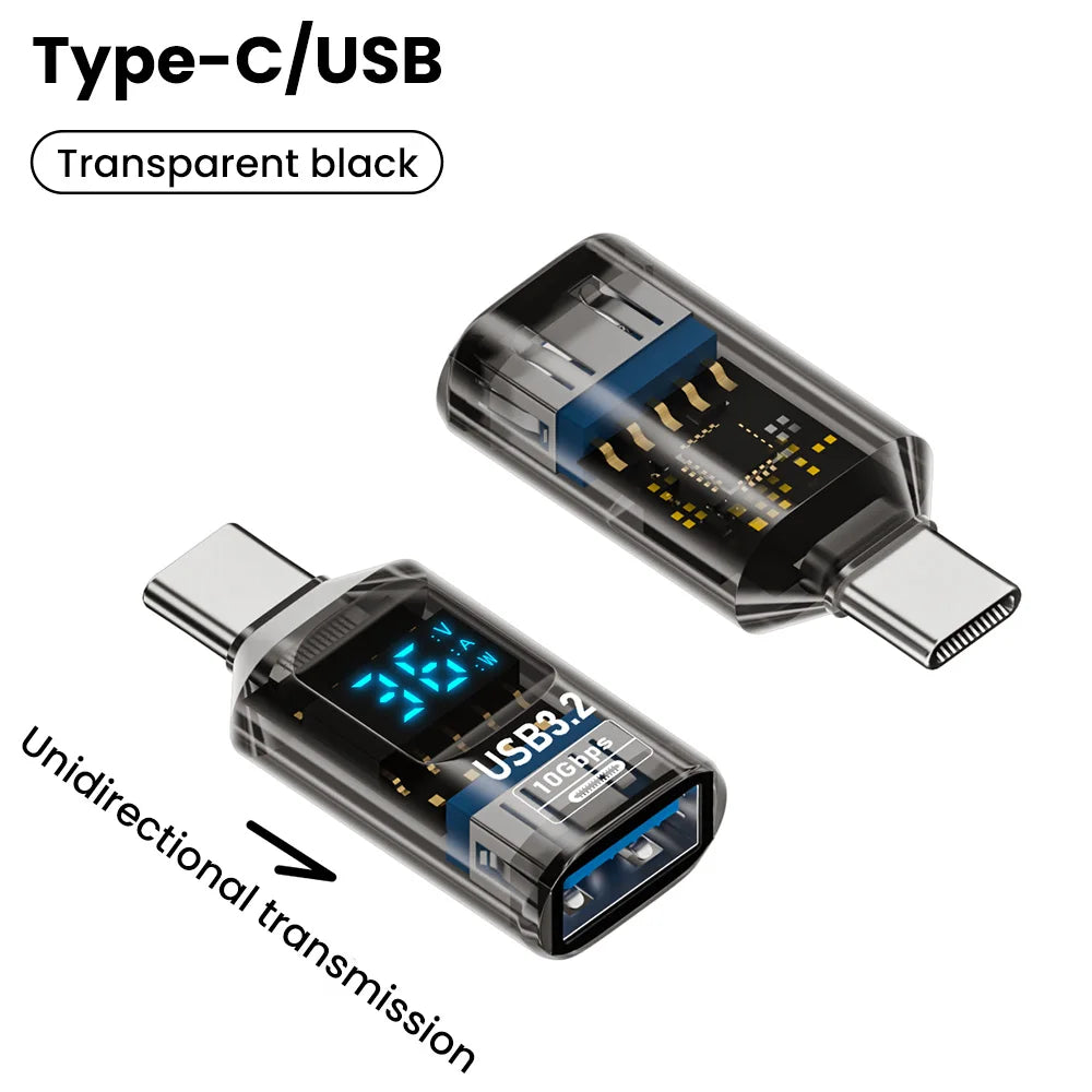 60W USB 3.2 Adapter LED Digital Display Transmission Data Converter Fast Charge Data Sync Adapter USB To Type C Charger Adapter
