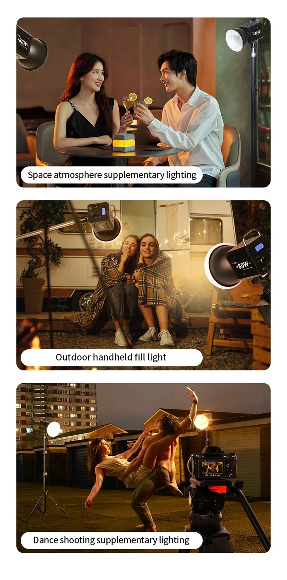 ZU80 COB Photo Studio Light Bi-Color 2500K-8500K LED Video Light CRI95+ TLCI97+ Photography Fill Lighting with Diffuser
