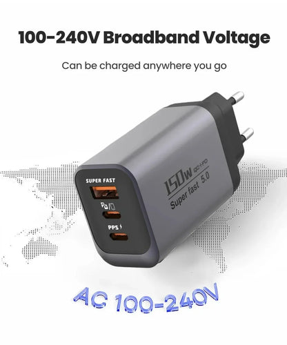 Multi Ports USB Type C Fast Charger 150W Super Charging Wall EU/US/UK Plug Charger Quick Charge3.0 USB Adapter PD3.0 Charge Head